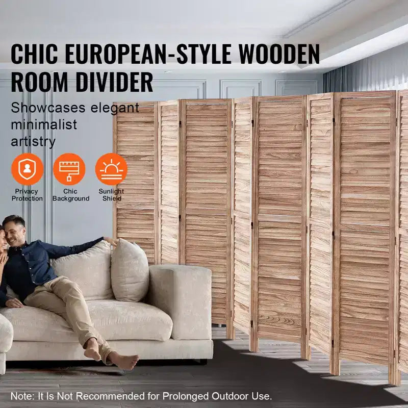 Divisorio per Ambienti in Legno, Schermo Pieghevole per la Privacy a 8 Pannelli, Divisorio Interno a Persiana Alto 170 cm, Schermo Decorativo Portatile