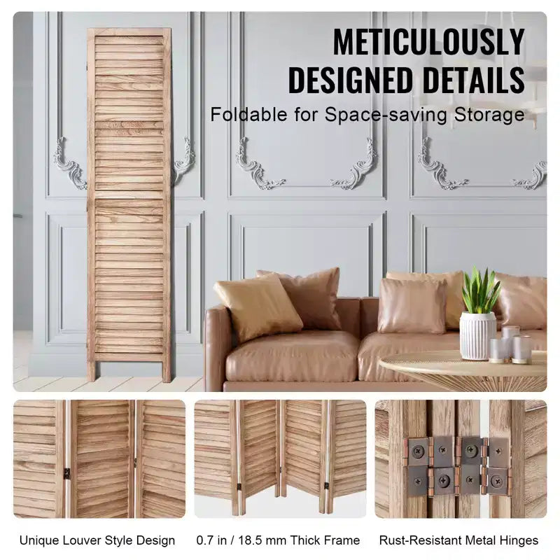 Divisorio per Ambienti in Legno, Schermo Pieghevole per la Privacy a 8 Pannelli, Divisorio Interno a Persiana Alto 170 cm, Schermo Decorativo Portatile