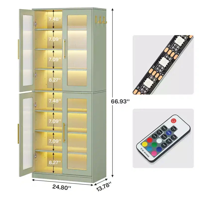 Libreria bianca illuminata a LED, vetrinetta con anta in acrilico e luce RGB telecomandata