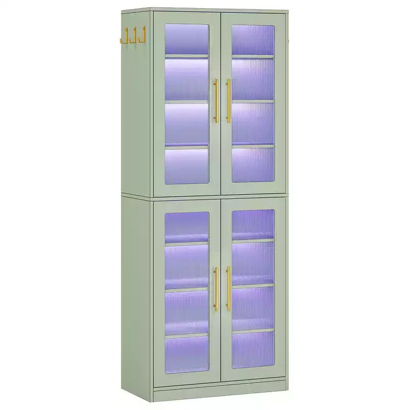 Libreria bianca illuminata a LED, vetrinetta con anta in acrilico e luce RGB telecomandata