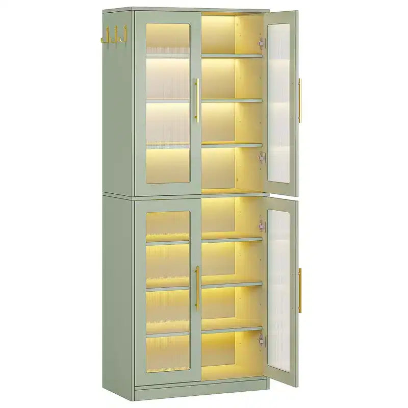 Libreria bianca illuminata a LED, vetrinetta con anta in acrilico e luce RGB telecomandata