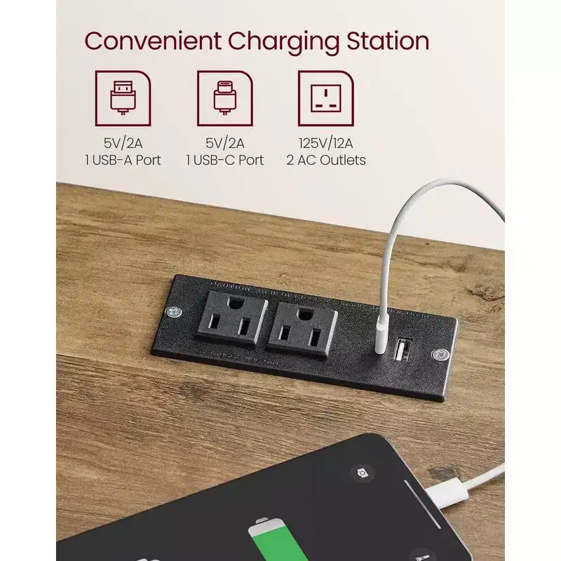 Comodino da Fattoria a 2 Pezzi con Stazione di Ricarica USB, Cassetto e Ripiano Aperto, Tavolino da Notte per Decorazione Domestica, Grigio Nebbioso