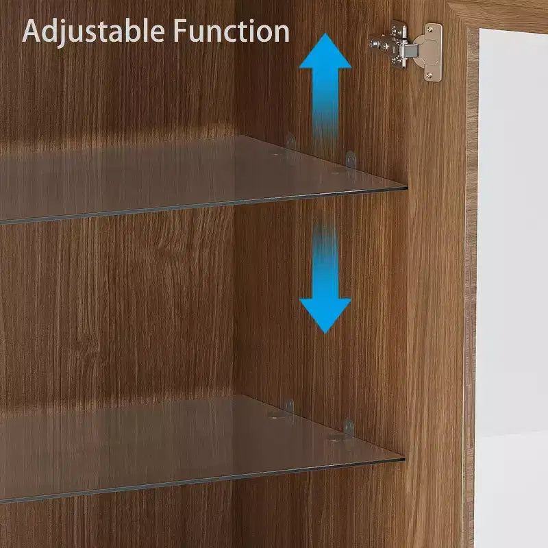 Mobile contenitore in legno 31x62x16, organizer con ripiani regolabili e ante in vetro per cucina, camera da letto, ingresso, soggiorno, sala da pranzo