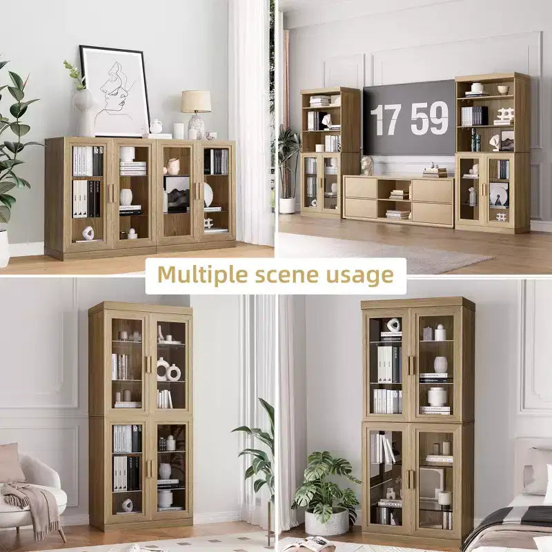 Mobiletto multiuso in legno 72x31x16, organizer portaoggetti con ripiani regolabili e ante in vetro per cucina, camera da letto, ingresso, soggiorno/sala da pranzo