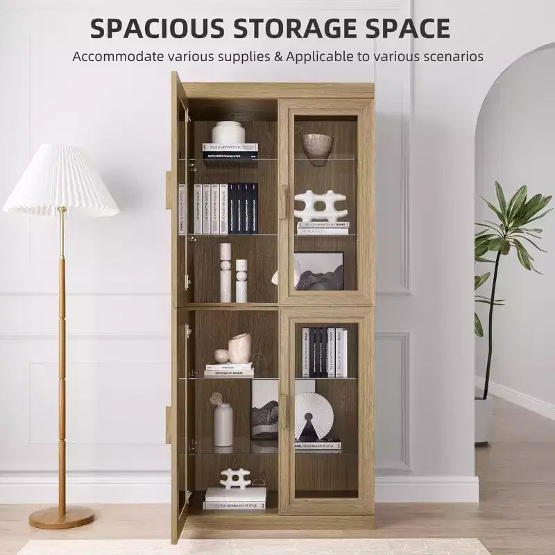 Mobiletto multiuso in legno 72x31x16, organizer portaoggetti con ripiani regolabili e ante in vetro per cucina, camera da letto, ingresso, soggiorno/sala da pranzo