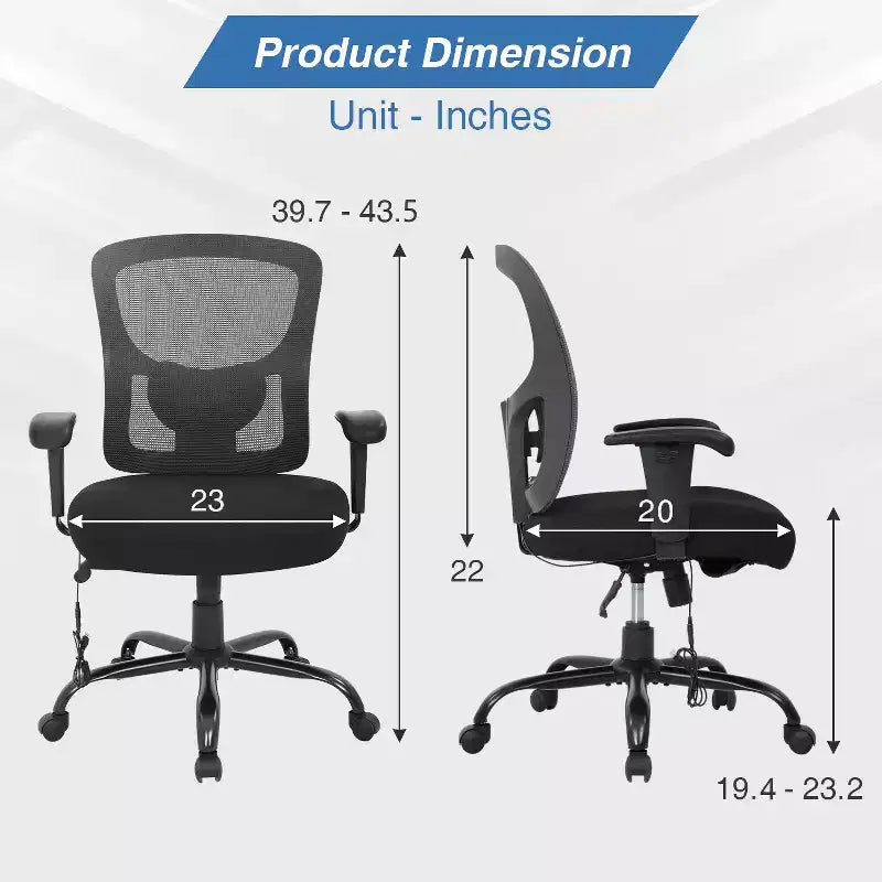 Sedia da ufficio ergonomica per persone alte e robuste 400 libbre Sedia da scrivania in rete per persone pesanti