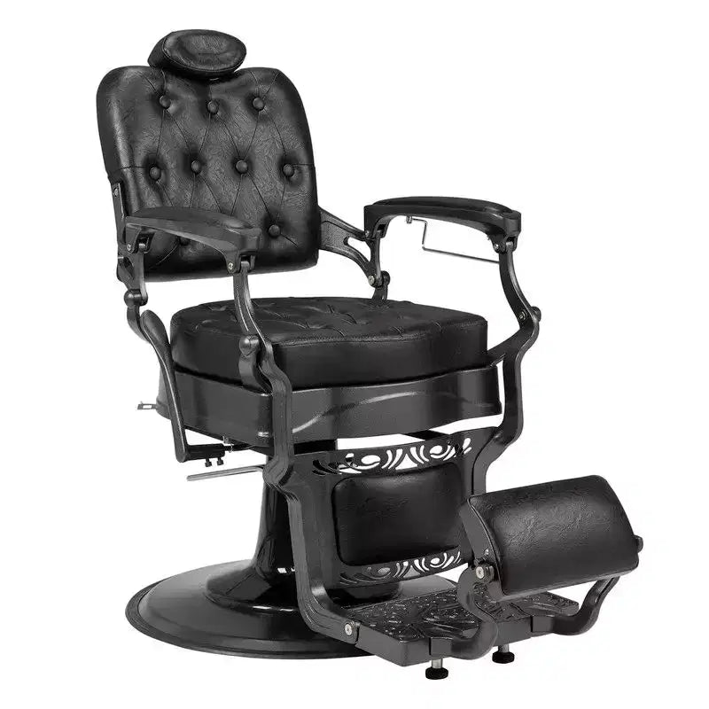 Poltrona da barbiere idraulica ergonomica reclinabile, attrezzatura da styling per centri estetici e spa, nera con braccioli