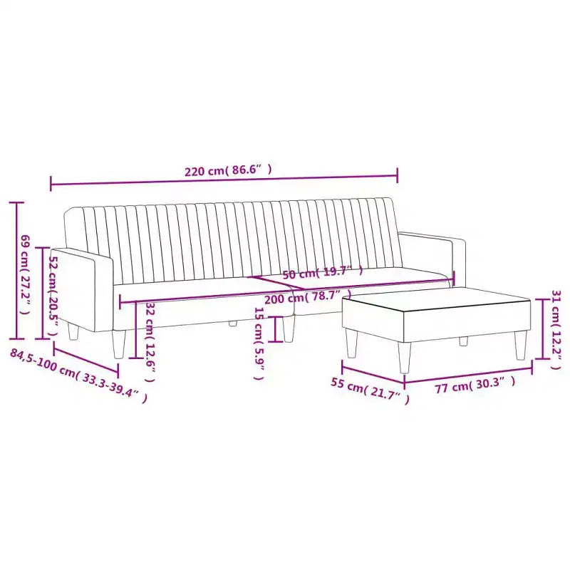 Divano letto convertibile a 2 posti con poggiapiedi in lussuoso velluto grigio scuro, mobile versatile per soggiorno o studio
