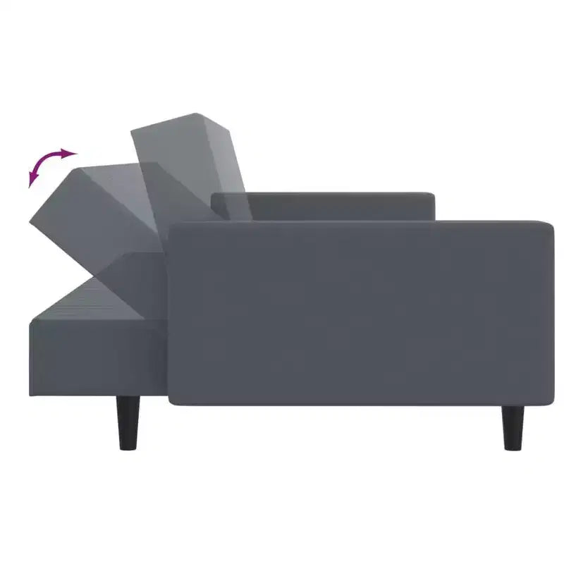 Divano letto convertibile a 2 posti con poggiapiedi in lussuoso velluto grigio scuro, mobile versatile per soggiorno o studio