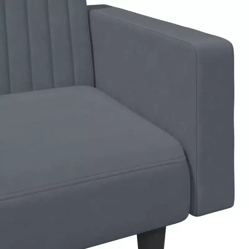Divano letto convertibile a 2 posti con poggiapiedi in lussuoso velluto grigio scuro, mobile versatile per soggiorno o studio