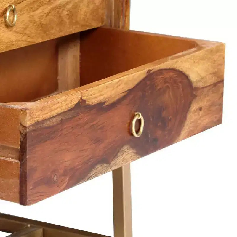 Mobile TV marrone in legno massello di sheesham, ferro verniciato a polvere color ottone