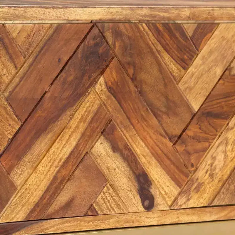 Mobile TV marrone in legno massello di sheesham, ferro verniciato a polvere color ottone