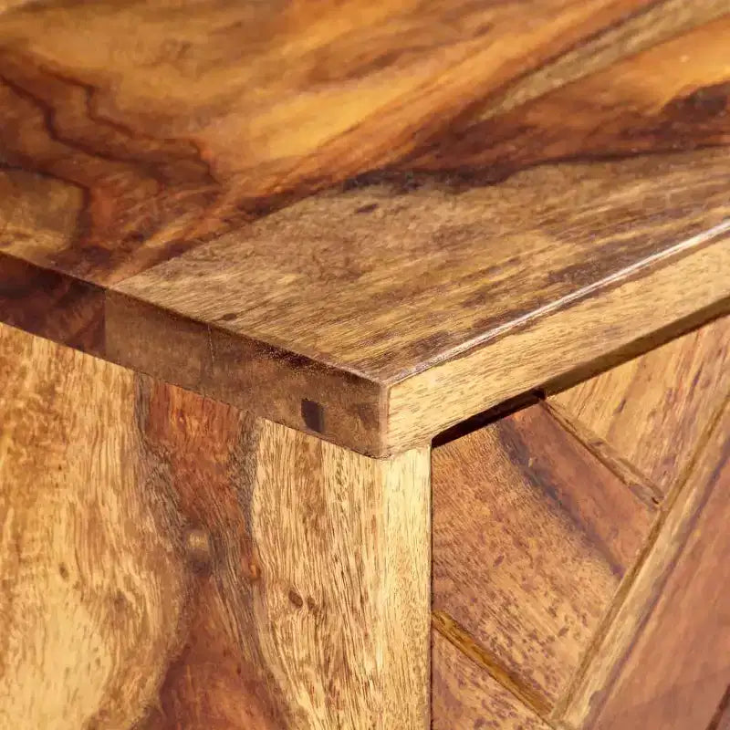 Mobile TV marrone in legno massello di sheesham, ferro verniciato a polvere color ottone