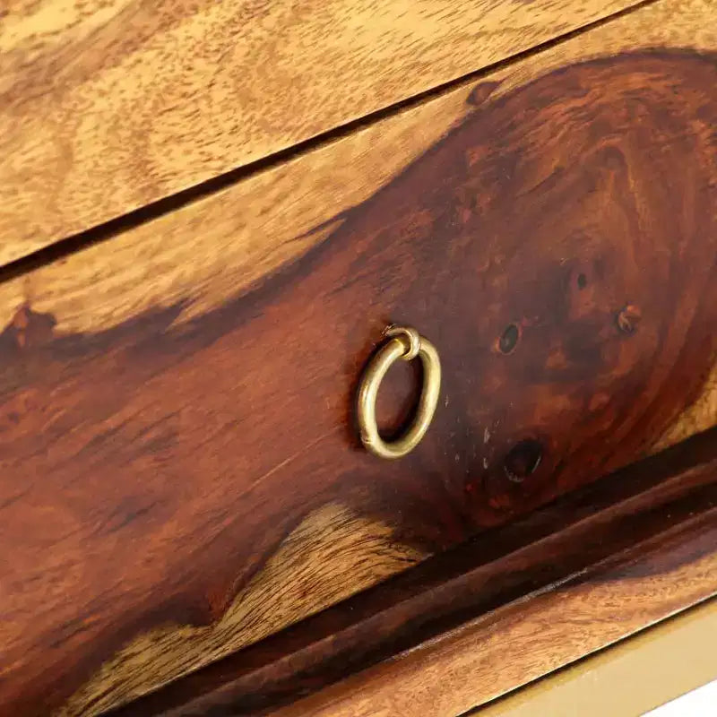 Mobile TV marrone in legno massello di sheesham, ferro verniciato a polvere color ottone