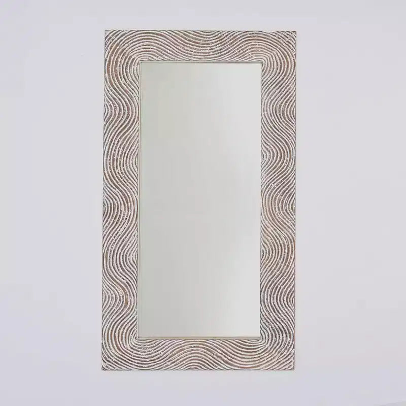 Specchio a figura intera rettangolare intagliato a mano in legno massiccio Cheryl Retro 72