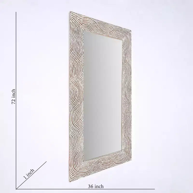 Specchio a figura intera rettangolare intagliato a mano in legno massiccio Cheryl Retro 72