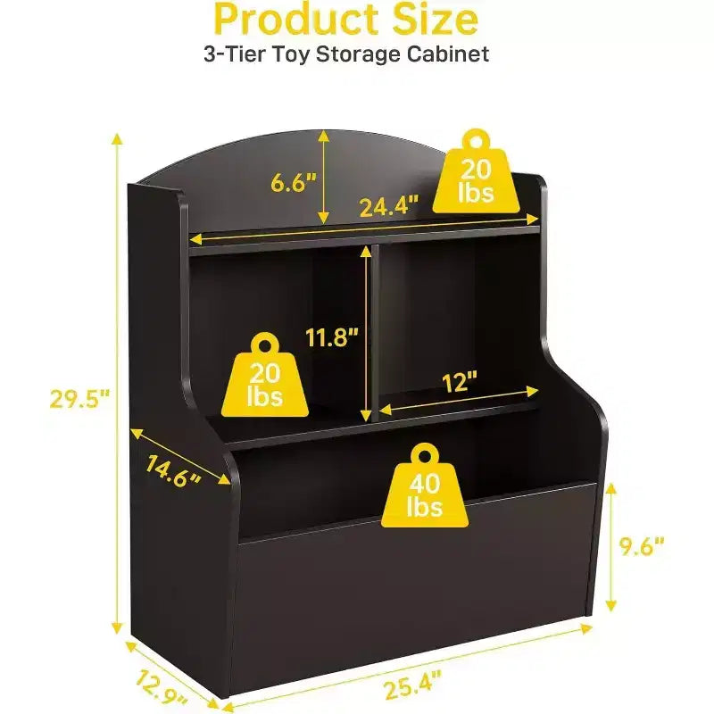 Organizzatore portagiochi per bambini a 3 livelli, libreria con 5 scomparti, scaffale per giocattoli e libri per camera da letto, sala giochi o aula, marrone