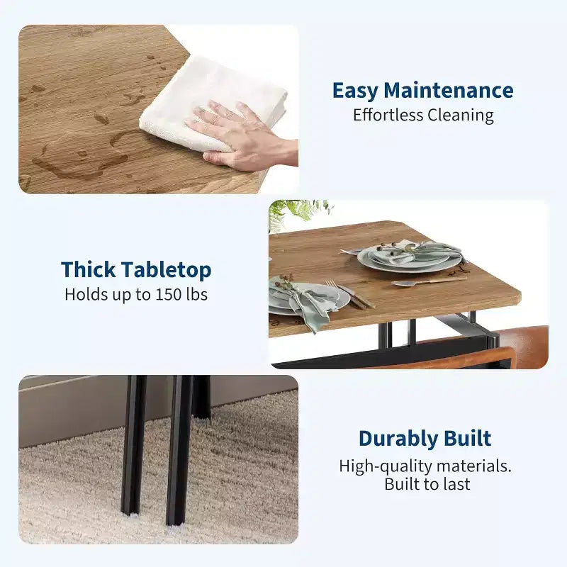 Tavolo da pranzo 5 pezzi, tavolo da cucina in legno marrone con 4 sedie imbottite in PU, dinette salvaspazio con struttura in metallo, per sala da pranzo