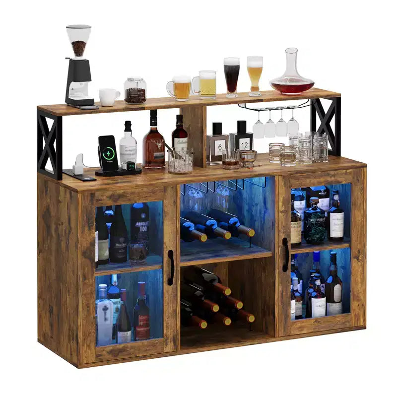 Mobile Bar con Portabottiglie, Mobile Moderno da Caffè con Ripiani, Mobiletto Bar per Liquori, Credenza Buffet per Cucina