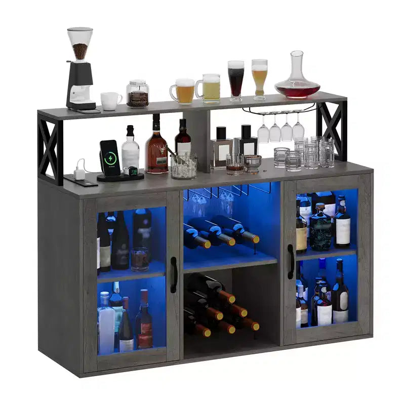 Mobile Bar con Portabottiglie, Mobile Moderno da Caffè con Ripiani, Mobiletto Bar per Liquori, Credenza Buffet per Cucina
