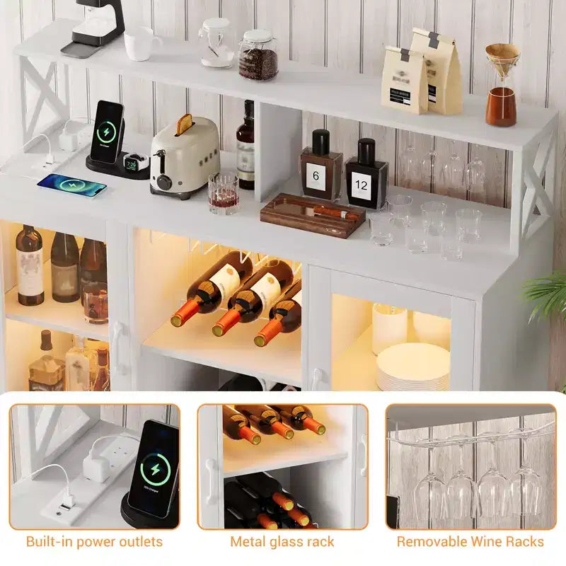 Mobile Bar con Portabottiglie, Mobile Moderno da Caffè con Ripiani, Mobiletto Bar per Liquori, Credenza Buffet per Cucina