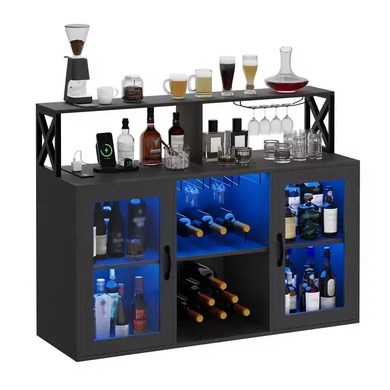 Mobile Bar con Portabottiglie, Mobile Moderno da Caffè con Ripiani, Mobiletto Bar per Liquori, Credenza Buffet per Cucina