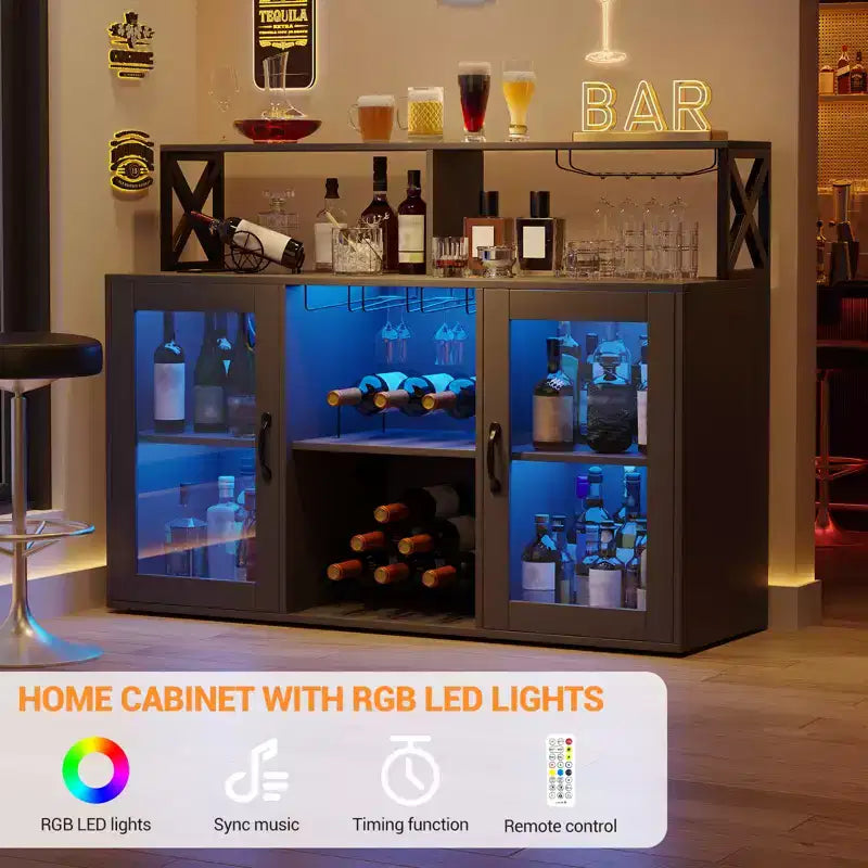 Mobile Bar con Portabottiglie, Mobile Moderno da Caffè con Ripiani, Mobiletto Bar per Liquori, Credenza Buffet per Cucina