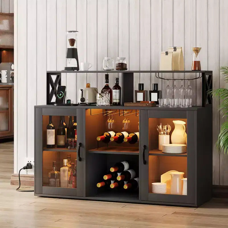 Mobile Bar con Portabottiglie, Mobile Moderno da Caffè con Ripiani, Mobiletto Bar per Liquori, Credenza Buffet per Cucina