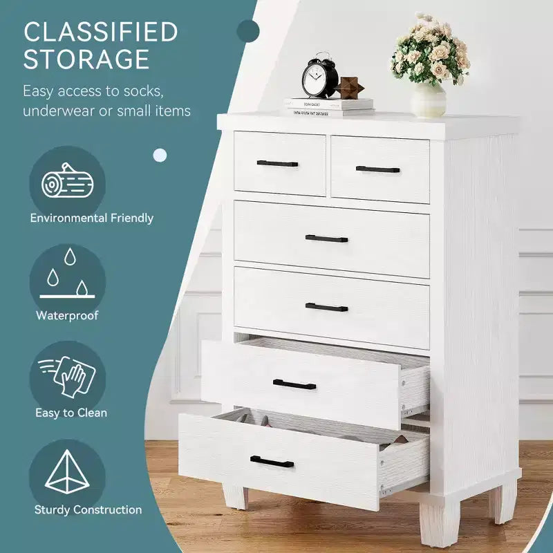 Comò per camera da letto con 6 cassetti, cassettiera alta grigia da 45 con spazio contenitivo, cassettiera grande per armadio, mobiletto contenitore in legno per ingresso