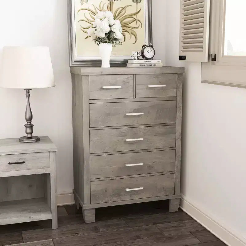Comò per camera da letto con 6 cassetti, cassettiera alta grigia da 45 con spazio contenitivo, cassettiera grande per armadio, mobiletto contenitore in legno per ingresso