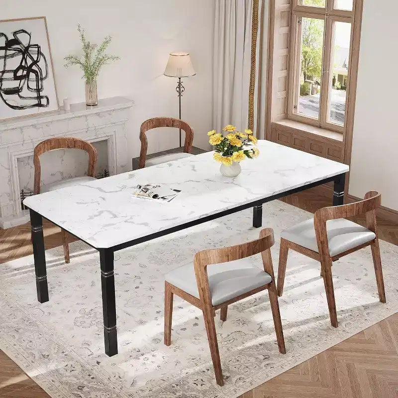 Tavolo da pranzo da fattoria da 78,7" per 6-8 persone - Tavolo da cucina industriale con struttura in metallo e angoli smussati, per sala da pranzo, piccoli spazi
