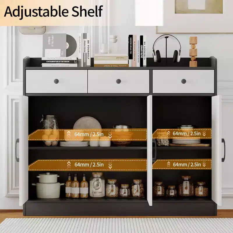 42,5 Madia credenza con ripiani regolabili, Mobile contenitore da cucina in legno, Tavolo buffet moderno per bar del caffè