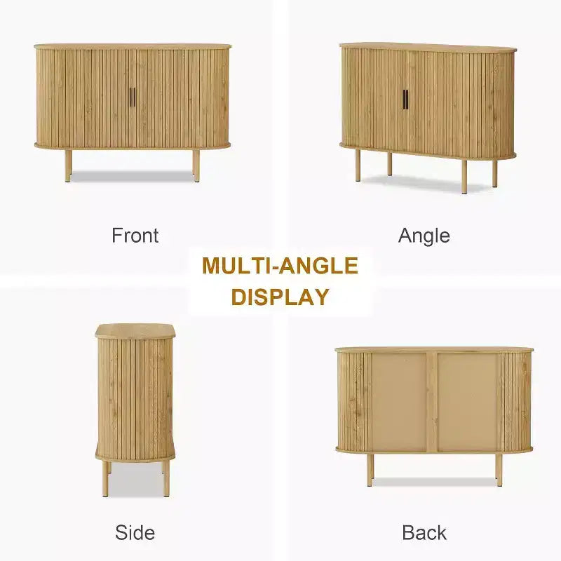 Credenza con ante scorrevoli scanalate da 47", mobile contenitore moderno in legno con ripiani regolabili, per soggiorno, cucina, sala da pranzo