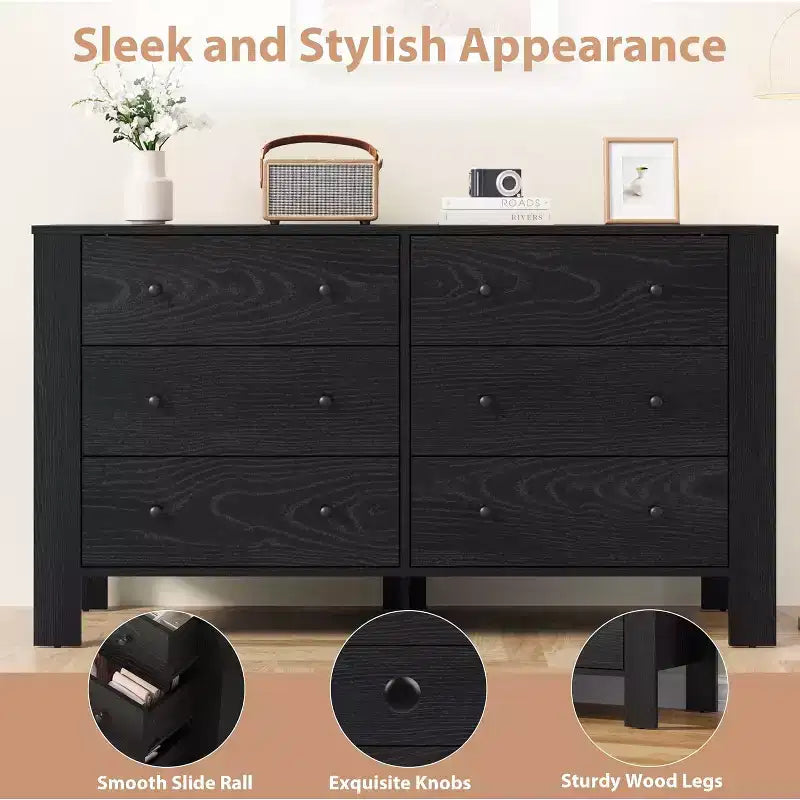 Comò a 6 cassetti per camera da letto, cassettiera per armadio con maniglie robuste, mobile contenitore in legno per soggiorno, asilo nido, ingresso