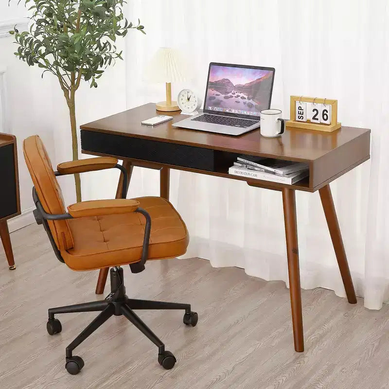 Scrivania per computer da 43 pollici, piccolo tavolo da scrittura per ufficio - Scrivania da lavoro moderna e semplice con cassetto e scomparto aperto, bianca per camera da letto di casa