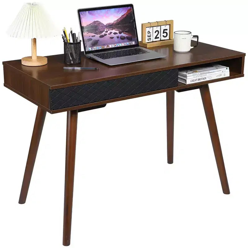 Scrivania per computer da 43 pollici, piccolo tavolo da scrittura per ufficio - Scrivania da lavoro moderna e semplice con cassetto e scomparto aperto, bianca per camera da letto di casa
