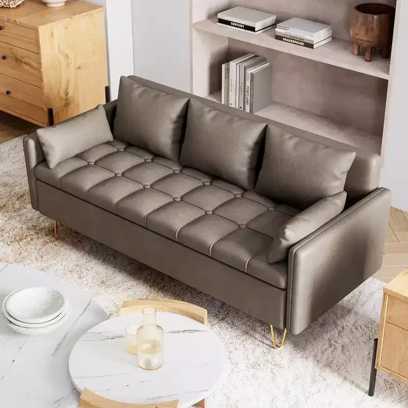 Divano a 3 posti da 67''W con contenitore sotto i cuscini, divano moderno di metà secolo con comodi braccioli e 5 cuscini