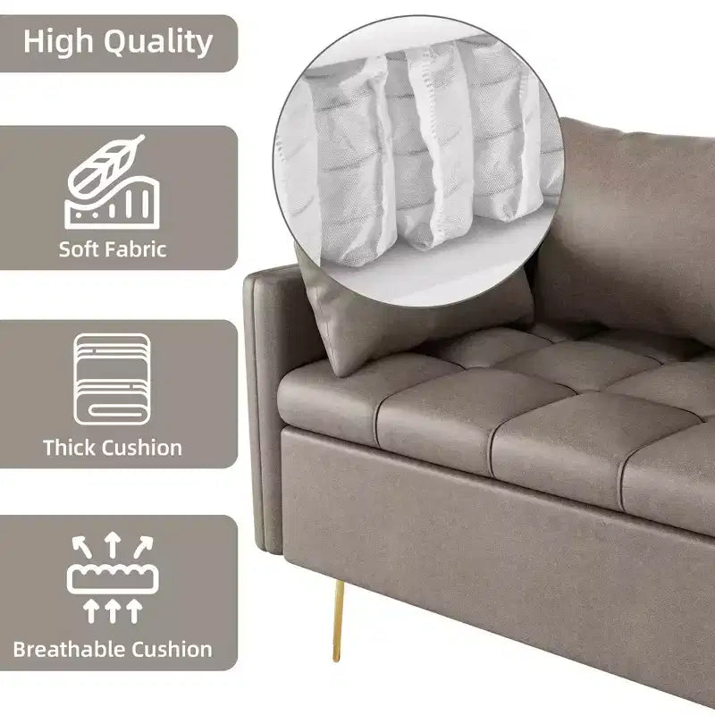 Divano a 3 posti da 67''W con contenitore sotto i cuscini, divano moderno di metà secolo con comodi braccioli e 5 cuscini