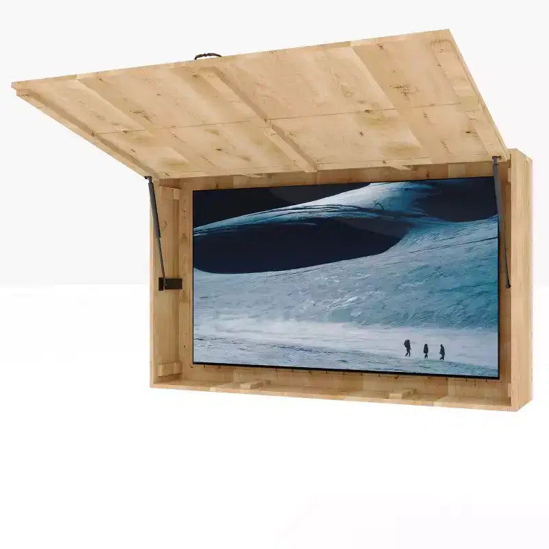 Protezione per TV da esterno in legno, 48 pollici, scatola rigida impermeabile regolabile, con copertura extra e staffa telescopica, marrone