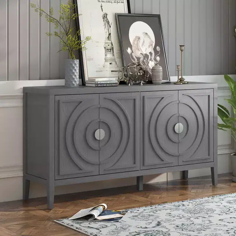 Anta retrò per credenza con motivo a scanalature circolari Maniglia rotonda in metallo per porta d'ingresso sala da pranzo grigia