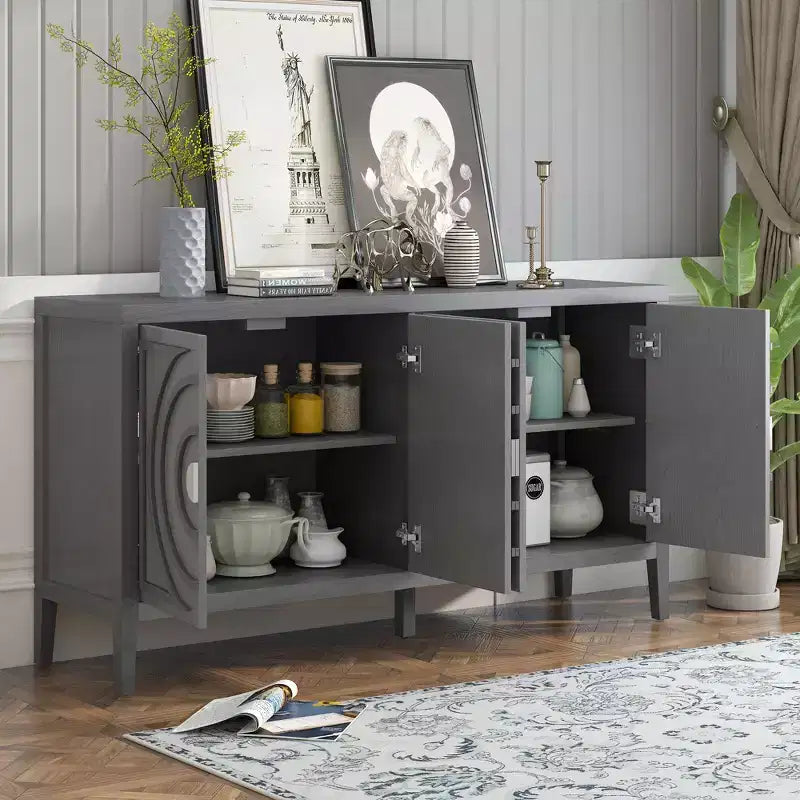 Anta retrò per credenza con motivo a scanalature circolari Maniglia rotonda in metallo per porta d'ingresso sala da pranzo grigia