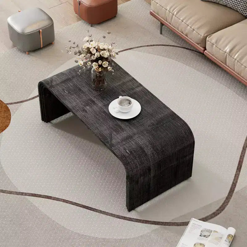 Tavolino da caffè con design Art Déco curvo per soggiorno o sala da pranzo, nero antico