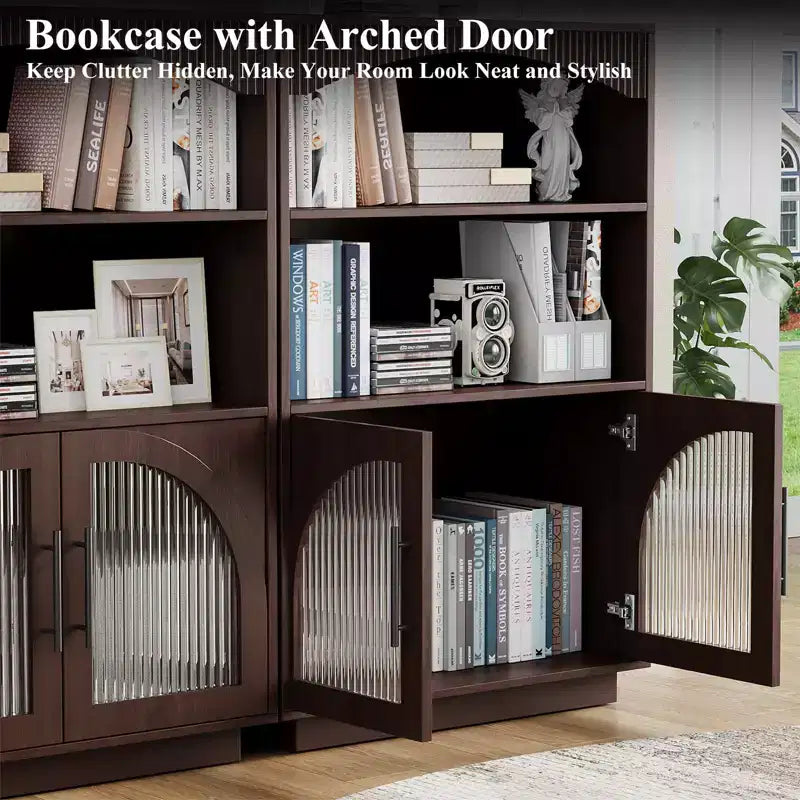 Libreria con ante da 46", Libreria nera con anta in vetro, Piccola libreria a 3 ripiani