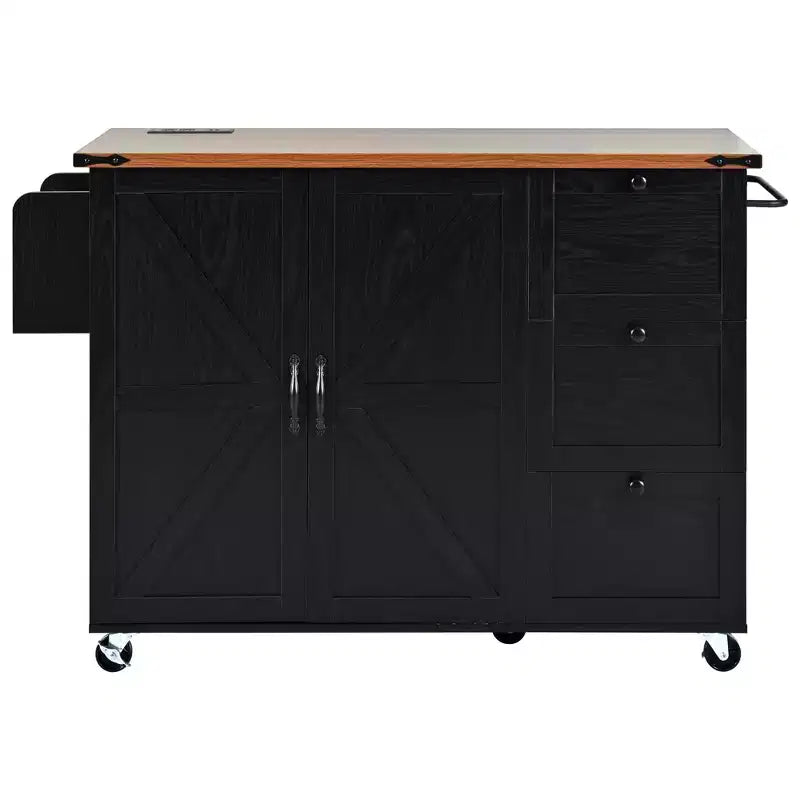 Isola da cucina mobile Rustico 54,5" con presa di corrente, carrello da cucina con ripiano interno, anta a ribalta, portaspezie