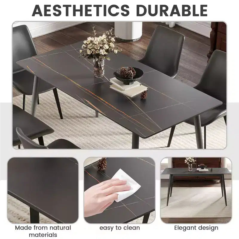 55.12 Tavolo da Pranzo Moderno con Gambe in Metallo per 6 Persone Tavolo da Cucina in Pietra Artificiale per Cucina, Sala da Pranzo