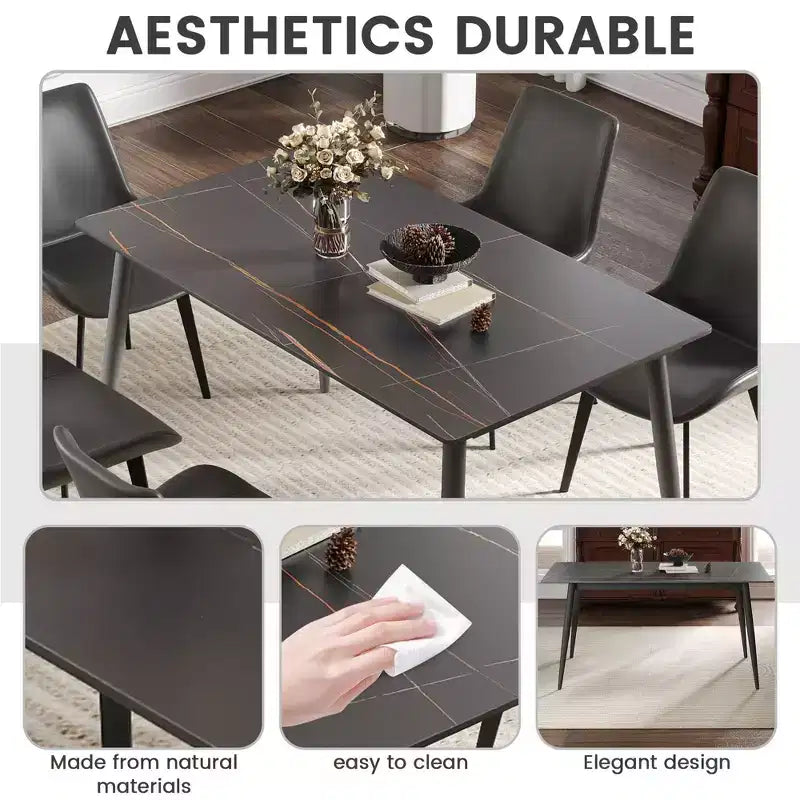 55.12 Tavolo da Pranzo Moderno con Gambe in Metallo per 6 Persone Tavolo da Cucina in Pietra Artificiale per Cucina, Sala da Pranzo