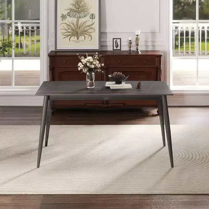 55.12 Tavolo da Pranzo Moderno con Gambe in Metallo per 6 Persone Tavolo da Cucina in Pietra Artificiale per Cucina, Sala da Pranzo