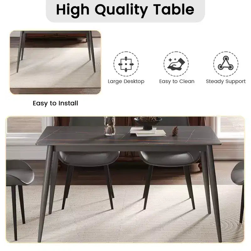55.12 Tavolo da Pranzo Moderno con Gambe in Metallo per 6 Persone Tavolo da Cucina in Pietra Artificiale per Cucina, Sala da Pranzo