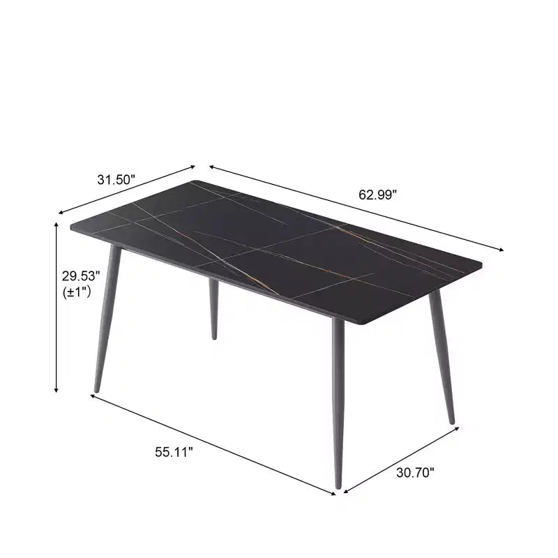 55.12 Tavolo da Pranzo Moderno con Gambe in Metallo per 6 Persone Tavolo da Cucina in Pietra Artificiale per Cucina, Sala da Pranzo