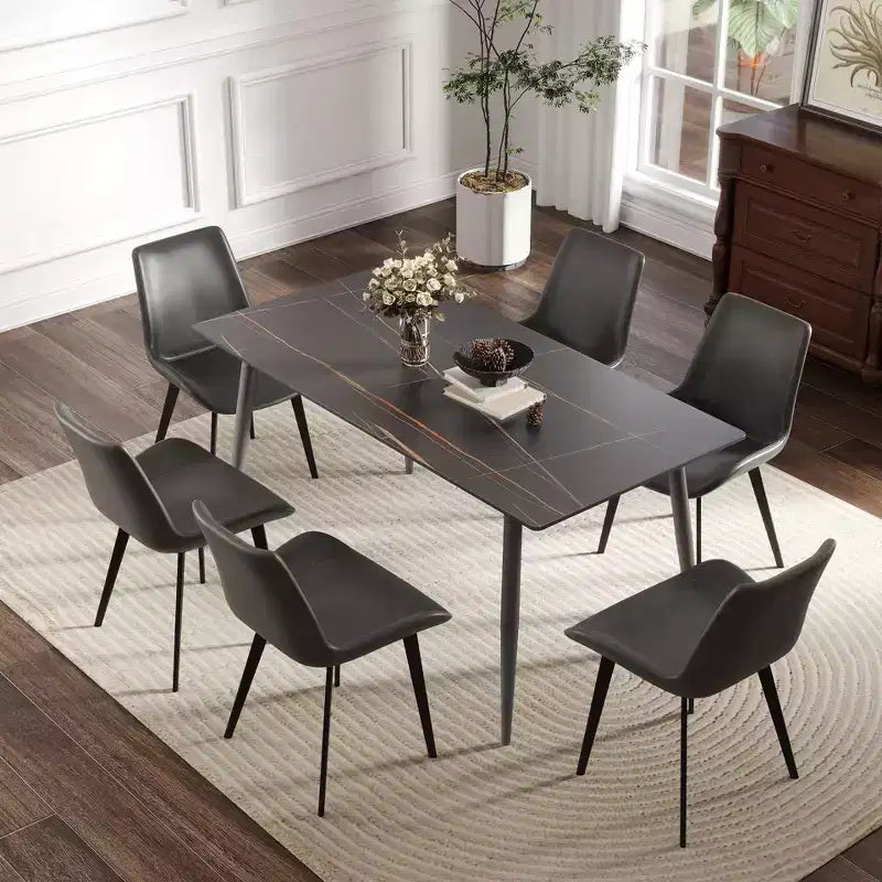 55.12 Tavolo da Pranzo Moderno con Gambe in Metallo per 6 Persone Tavolo da Cucina in Pietra Artificiale per Cucina, Sala da Pranzo